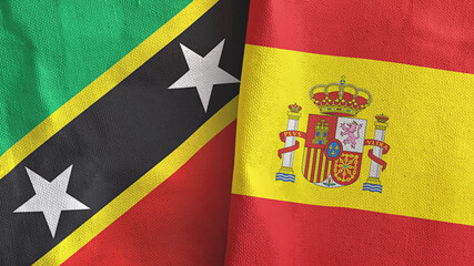 Fototapeta premium Spain and Saint Kitts and Nevis two flags textile cloth 3D rendering