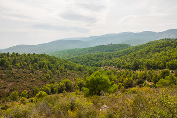 Serra d'Irta natural park, Costa del Azahar, Spain. Beautiful protected area, contrasted by mountains, cliffs and the mediterranean sea. Located between Alcossebre and Peniscola. Trails and bike ride 