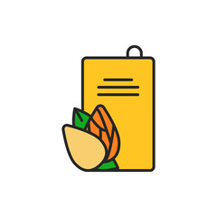 Almond vegetable oil glass bottle color line icon.