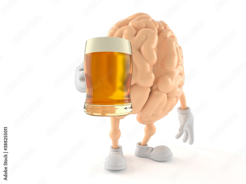 Wall mural Brain character holding beer glass