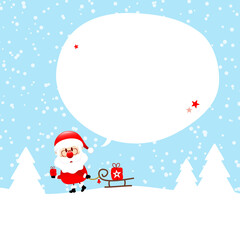Weihnachtsmann Mit Schlitten Sprechblase Schnee Blau