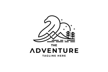 Lined Adventure with bird shape logo design