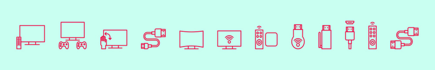 set of screen and hdmi cartoon icon design template in various models. vector illustration isolated on blue background