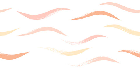 Seamless Wave Pattern, Hand drawn pink, orange and green girly stripe seamless background. Wavy vector beach brush stroke, curly pink pastel paint lines, watercolor beauty illustration