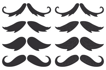 Mustaches black silhouettes vector set isolated on a white background.