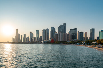 Fototapeta na wymiar Qingdao coastline architectural landscape skyline panorama