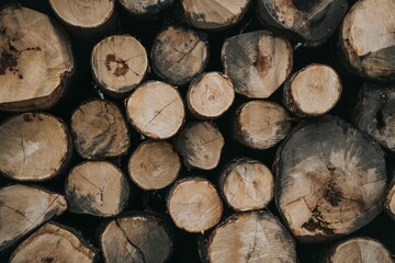 Troncos de madera para leña apilados en la naturaleza