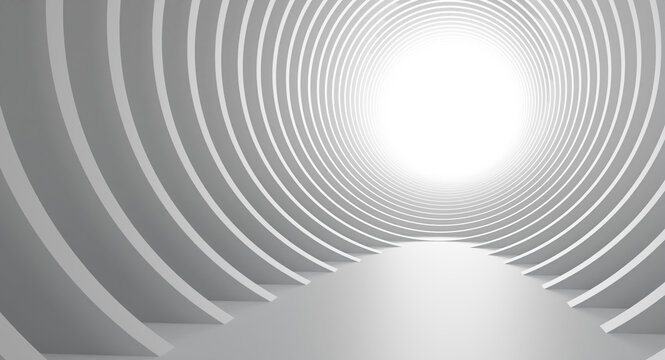 Abstract Architecture Background. 3d Illustration of White Circular Building. Futuristic Technology Design. Modern Geometric Wallpaper design.