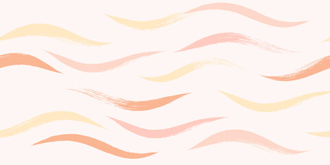 Seamless Wave Pattern, Hand drawn pink, orange and green girly stripe seamless background. Wavy vector beach brush stroke, curly pink pastel paint lines, watercolor beauty illustration