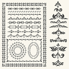 Fototapeta premium Set of vector decorative elements^ frames and pattern brushes