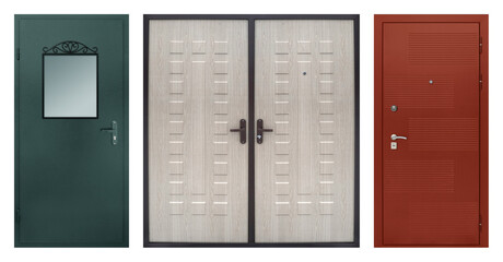 Model of double entrance metal doors isolated on white background