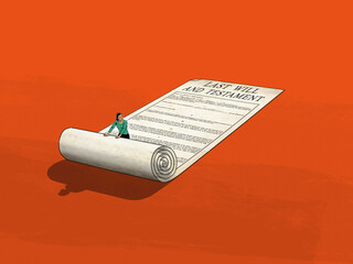 Woman unrolling Last Will and Testament document