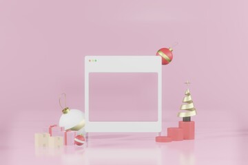 3d rendering christmas empty template internet browser frame mockup for product placement