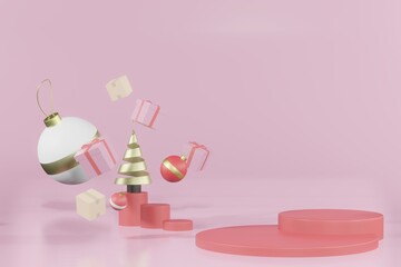 3d rendering christmas empty template podium mockup for product placement