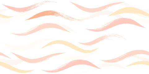 Seamless Wave Pattern, Hand drawn pink, orange and green girly stripe seamless background. Wavy vector beach brush stroke, curly pink pastel paint lines, watercolor beauty illustration