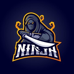 Ninja mascot logo design vector with modern illustration concept style for badge, emblem and t-shirt printing. Black ninja with sword for esport 