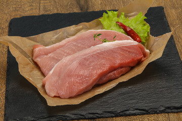 Juicy raw pork steak meat