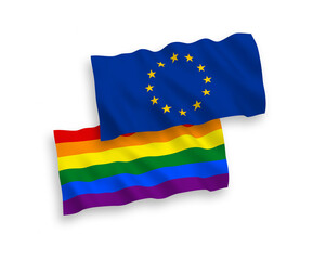 Flags of European Union and Rainbow gay pride on a white background