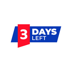 Number 3 Of Days Left. Collection Badges Sale, Landing Page, Banner.Vector Illustration. Countdown Banners. Count Time Sale. Flat Badges, Stickers, Tag, Label. Number 3 Of Days Left To Go.