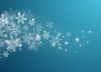 Winter snowy background. Flying snowflakes. Vector illustration.