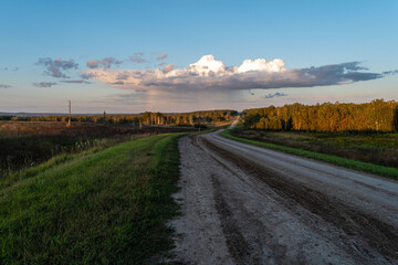 Fototapeta na wymiar road, landscape, sky, nature, rural, field