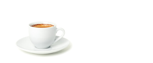 white cup with coffee, a cup of espresso (isolated), banner