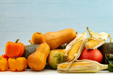 Autumn harvest of pumpkins and other vegetables