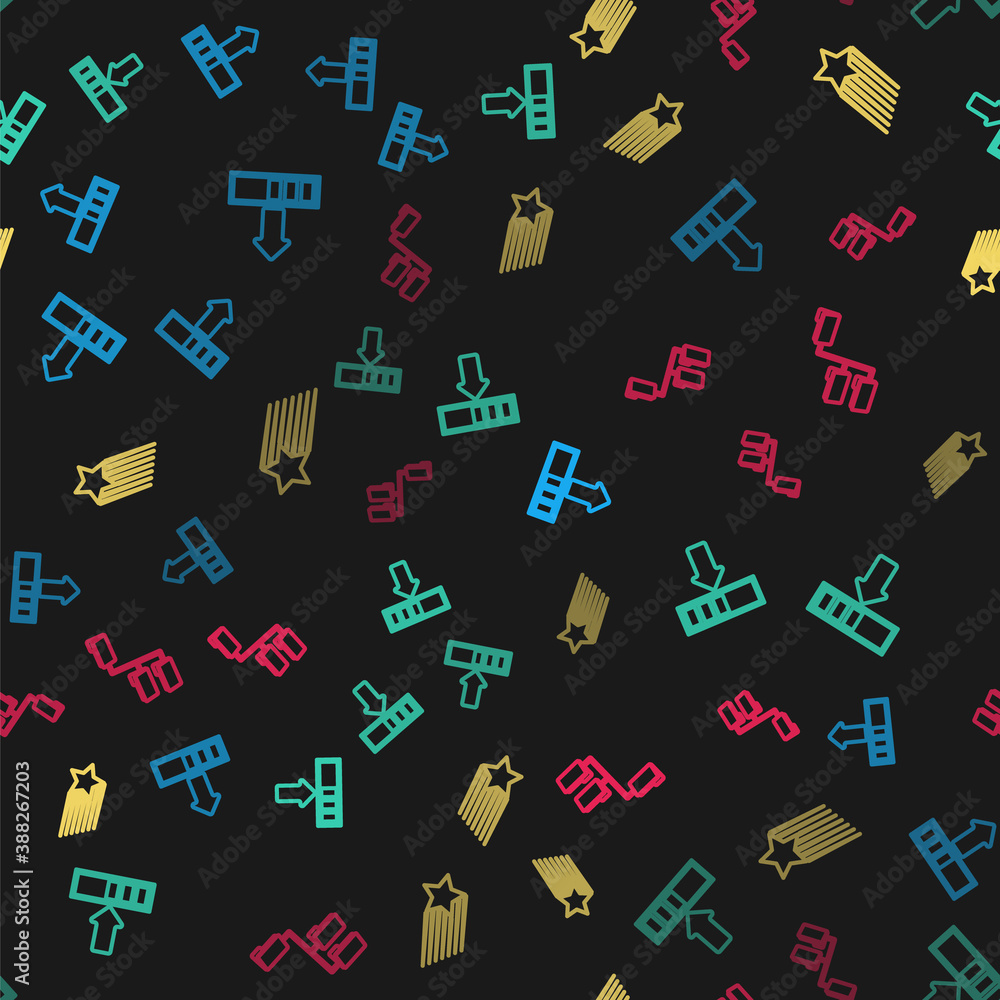 Poster set line loading, , falling star and folder tree on seamless pattern. vector.