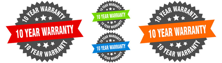 10 year warranty sign. round ribbon label set. Seal