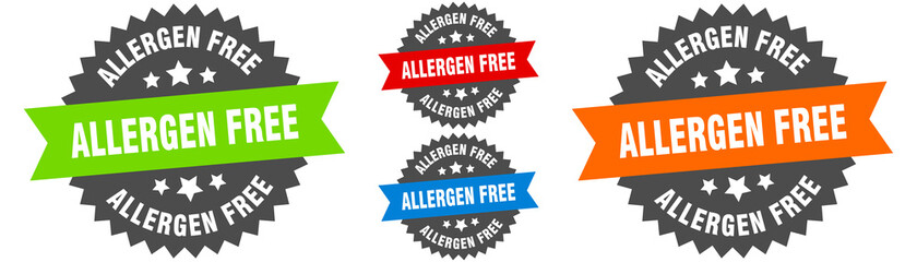 allergen free sign. round ribbon label set. Seal