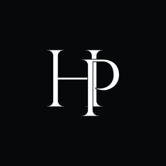 Initial Logo Letter HP Monogram in Black and White.