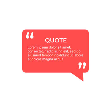 Quote frame. Mockup of quatation square box. Editable quoted message in black with transparent background. Remark bracket. Template of quote frame. Isolated dialog window. Vector EPS 10.
