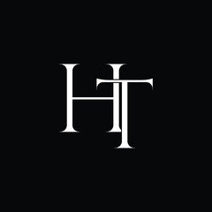 Initial Logo Letter HT Monogram in Black and White.