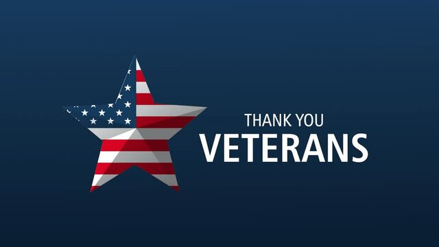 happy veterans day lettering animation with flag in star