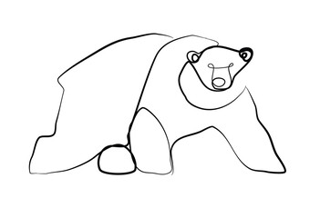 SINGLE-LINE DRAWING OF A POLAR BEAR. This hand-drawn, continuous, line illustration is part of a collection of artworks inspired by the drawings of Picasso. Each gesture sketch was created by hand. - obrazy, fototapety, plakaty