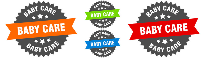 baby care sign. round ribbon label set. Seal