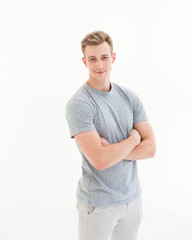Obraz premium stylish young man showing thumbs up. isolated on white