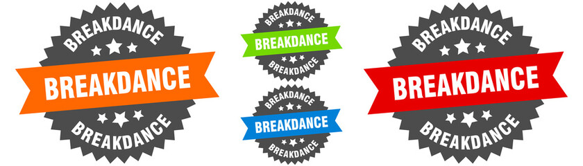 breakdance sign. round ribbon label set. Seal
