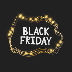 Black Friday card with hand-drawn typography lettering. Hand drawn lettering phrase Black Friday, the color gold luxury. Vector illustration.