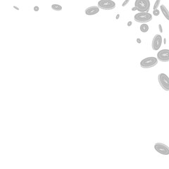 Chinese yuan coins falling. Scattered black and wh