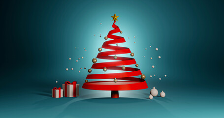 3D rendering of decoration object christmas ball and golden star