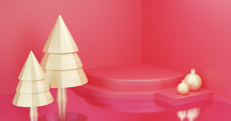 3D rendering of decoration object christmas ball and golden