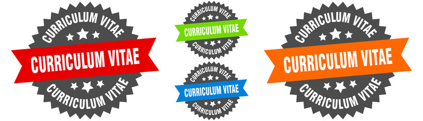 curriculum vitae sign. round ribbon label set. Seal