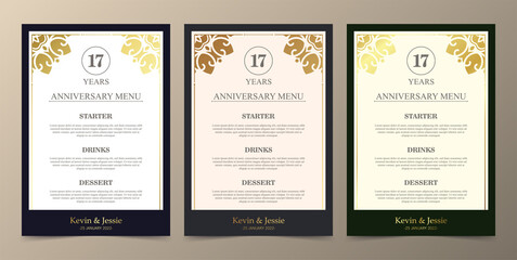Fototapeta na wymiar 17th anniversary menu design template
