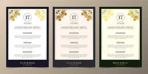 17th anniversary menu design template