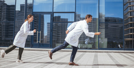 young doctors rush to an emergency call.