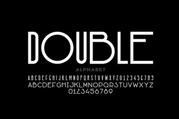 Modern sans serif font, condensed and wide style mixed together, alphabet letters and numbers vector illustration