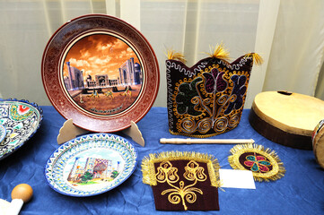 Traditional Uzbek handmades placed on a table