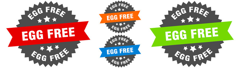 egg free sign. round ribbon label set. Seal