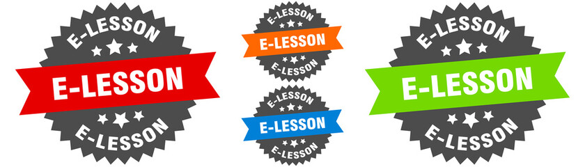 e-lesson sign. round ribbon label set. Seal